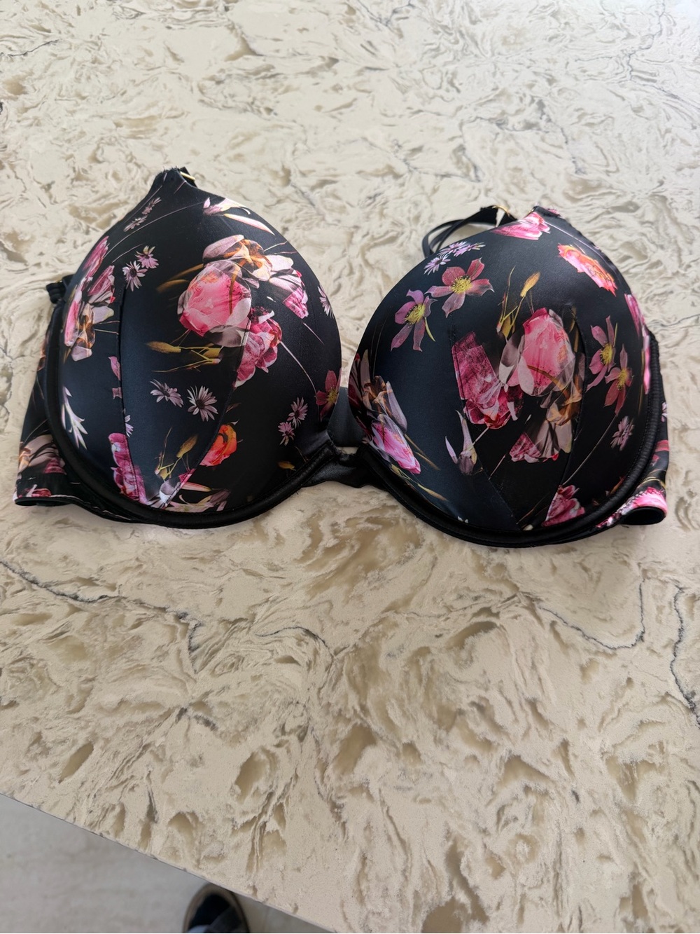 Victoria's Secret Black Bra with Pink Floral Print